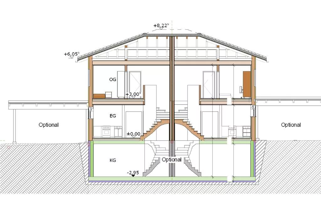 seitlicher Grundriss/Maßstabszeichnung der Doppelhaushälfte.